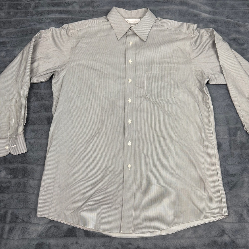 Roundtree & Yorke Gold Label Dress Shirt Mens 16.5 34 Fitted Non-Iron Stripe